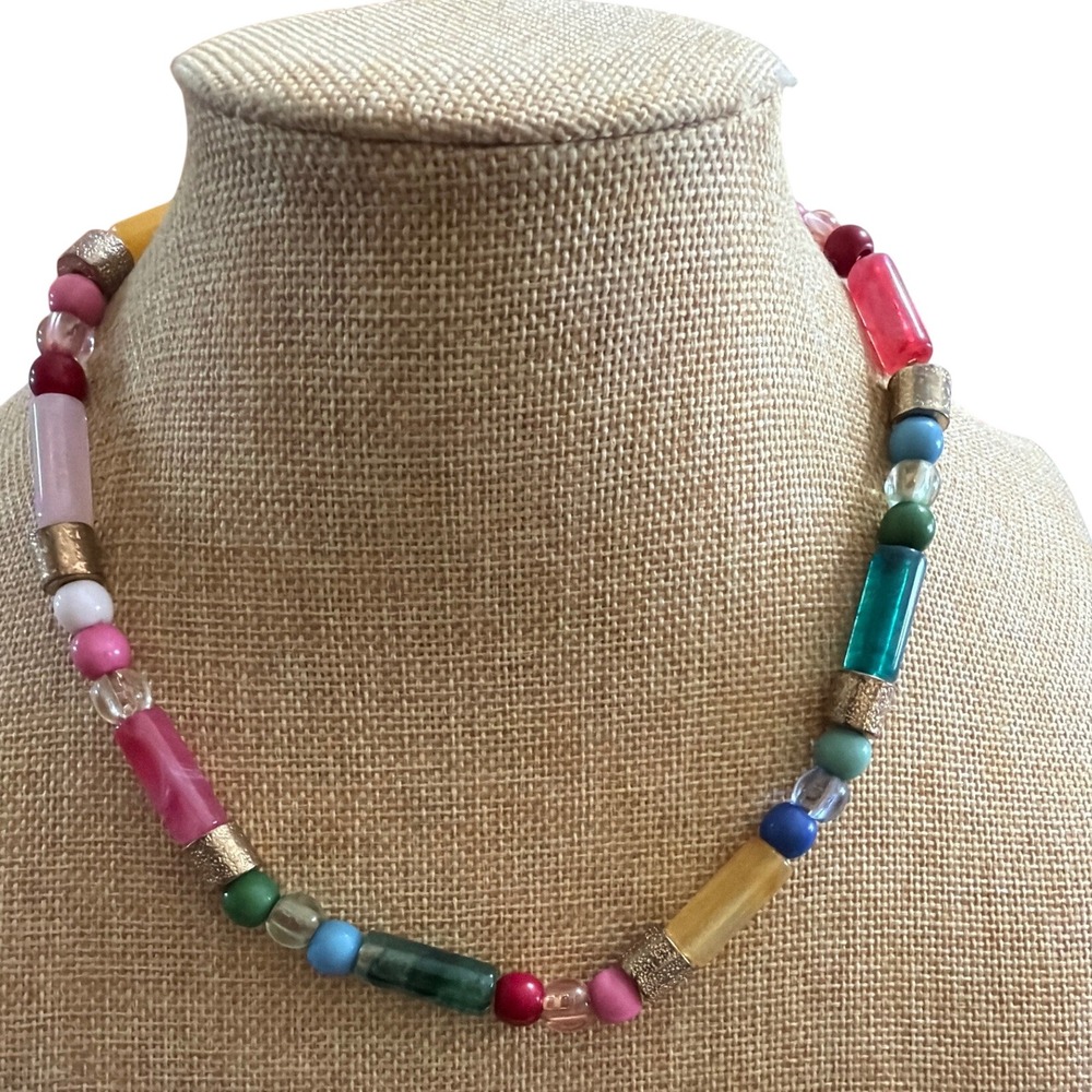 Sugarfix by BaubleBar Multi Color Beaded Statement Necklace Gold Tone Boho
